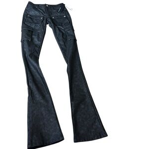 Black vegan faux leather pleather cargo pants rockstar original new nwt large 32